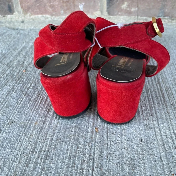 Lamica Italian Suede Leather Slingback Block Heel Size 7 Red Classic Round Toe - Picture 3 of 7